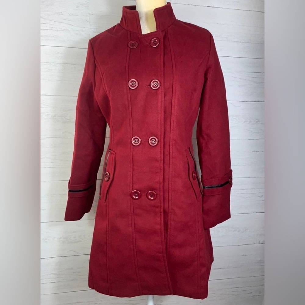 Danesi Jeans red Pea Coat  Double Breasted Size Large Juniors NWT